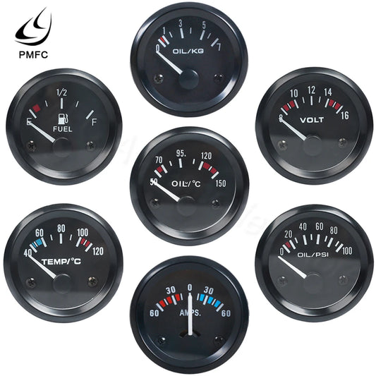 Vehicle Meter 12V Automobile Car Gauge 2" 52mm Water Temp Oil Temp Oil Press Fuel Volts Oil press kg Ammeter Gauge Black Shel