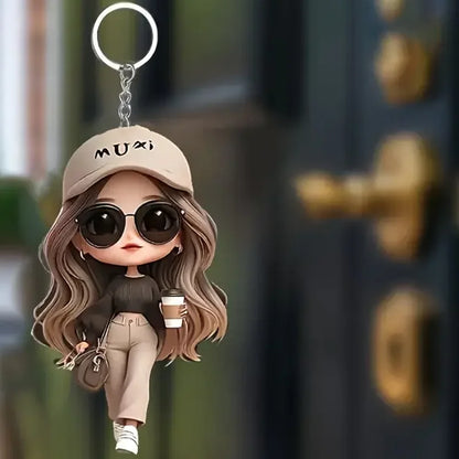 1 Cute Acrylic Girl Keychain, 2D Flat, Holiday Gift, Backpack Accessories, Key Decoration, Car Decoration, Keychain, Pendant
