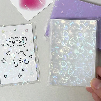 50pcs laser heart-shaped pattern card protective film, photo protection cover, suitable for ID cards, student cards，game card