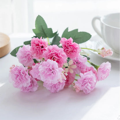 5 Forks 15 Heads Small Carnation for Wedding Arch Decor Christmas Garland Accessories Home Floral Arrangement Artificial Flow