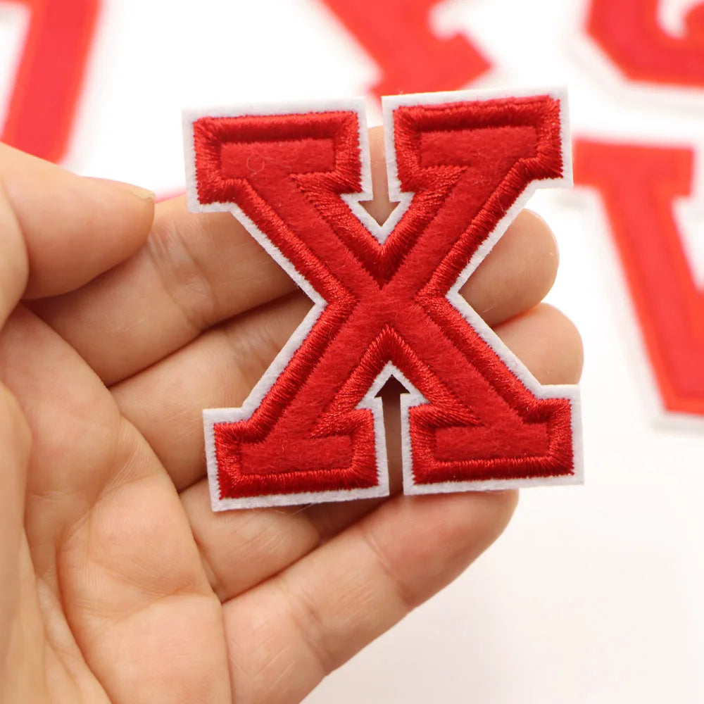 Red A-Z 0-9 English Number Letters Alphabet Towel Embroidered Patches For Clothing Bags Jacket Iron On Accessories DIY Logo N