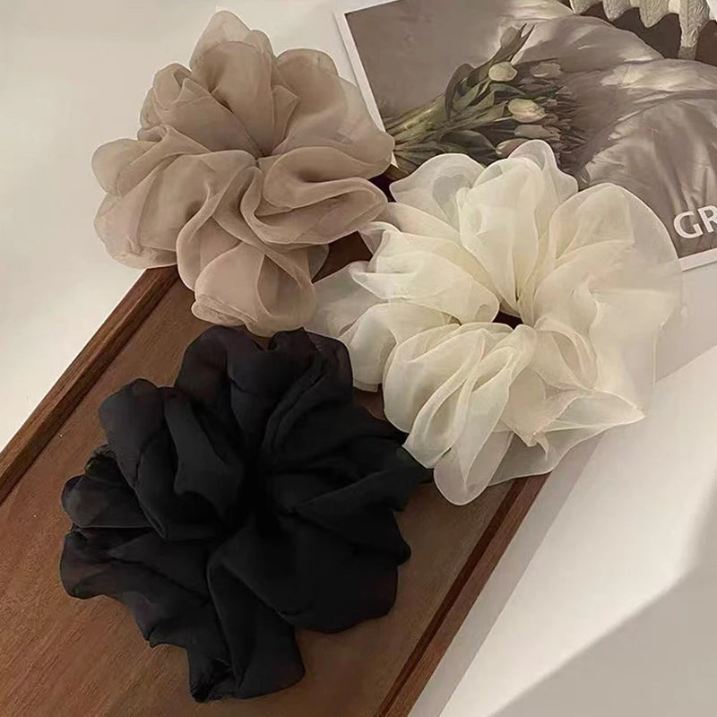 Large Mesh Hair Rope for Women Simple and Fashiona Does Not Hurt The Hair Hair Rope Cute Girl High Ponytail Scrunchie - I 3pc