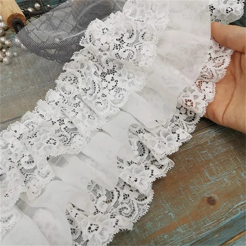 10CM Wide Three Layers Pleated Chiffon Fabric Embroidery Fringe Ribbon Lace Collar Ruffle Trim DIY Apparel Curtains Sewing De