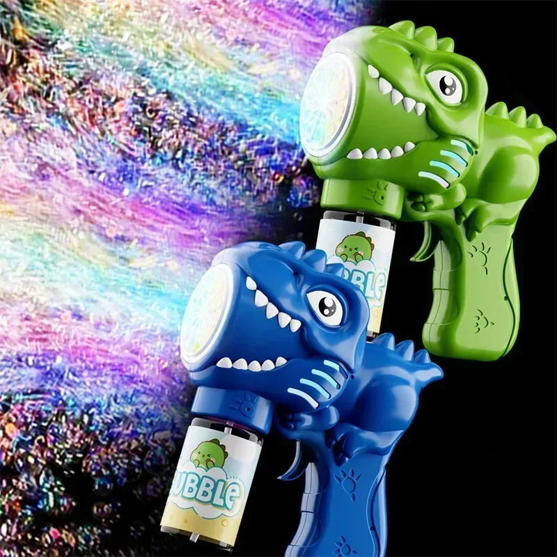 6-hole Dinosaur Bubble Machine Electric Bubble Gun with Light Fully Automatic Bubble Gun Automatic Soap Blower Outdoor Game T