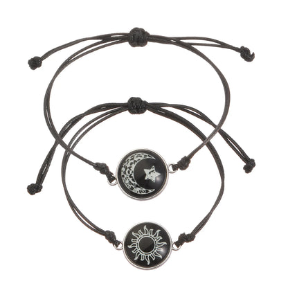 Romantic Luminous Sun Moon Couple Bracelets for Women Men Handmade Braided Rope Matching Bracelet Charms Lover Jewelry Gifts