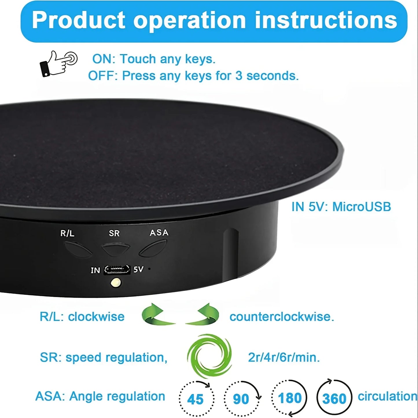 3 Speeds Electric Rotating Display Stand Mirror 360 Degree Turntable Jewelry Holder Battery/USB Power for Photography Shootin
