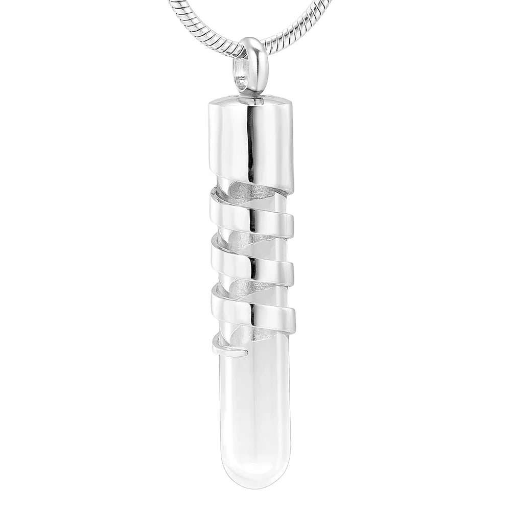 Clear Glass Tube Cremation Urn Jewelry Ashes Holder Necklace Keepsake Memorial Pendant Stainless Steel Cremation Jewelry - Si