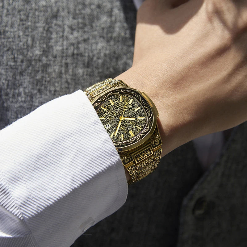 Vintage Men Quartz Watch Auto Calendar Specific Lines Stainless Steel Strap Wristwatch For Mans Analog
