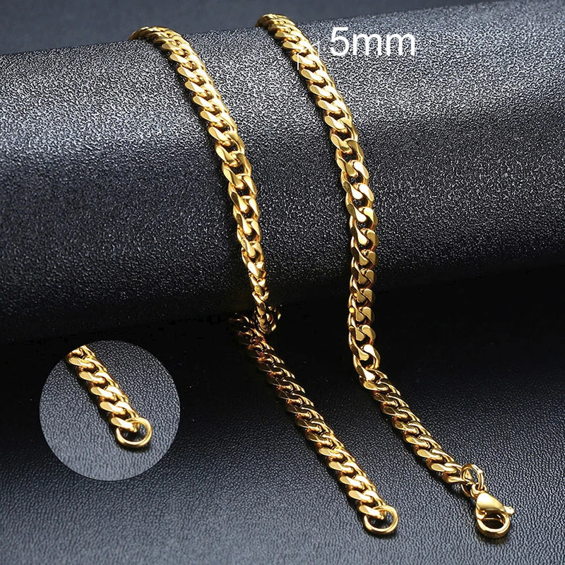 Vnox Cuban Chain Necklace for Men Women,Basic Punk Stainless Steel Curb Link Chain Chokers,Vintage Gold Color Solid Metal Col