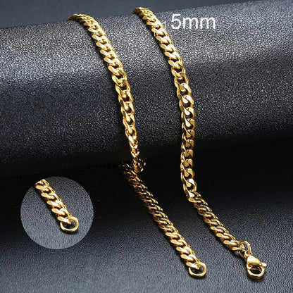 Vnox Cuban Chain Necklace for Men Women,Basic Punk Stainless Steel Curb Link Chain Chokers,Vintage Gold Color Solid Metal Col