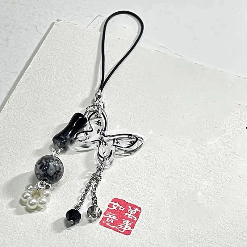 Acrylic Chinese Style Butterfly Pendant Phone Charm DIY Handmade Fan Calligraphy Mobile Phone Strap Anti-Lost Hanging Cord