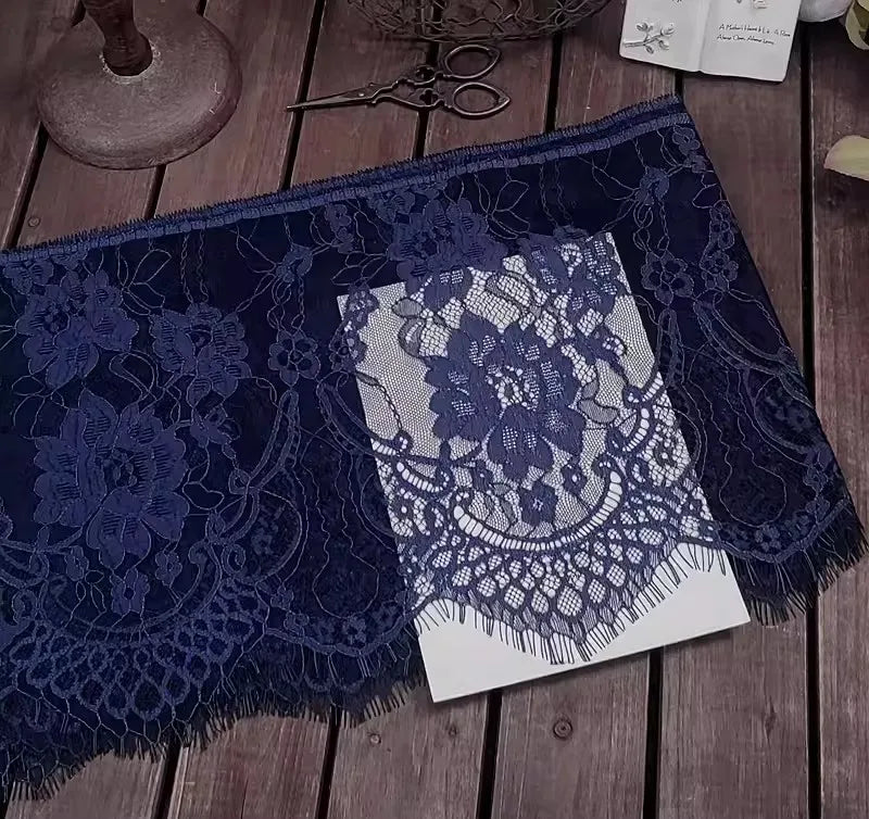 26cm Wide Eyelashes Lace Trim DIY Handmade Decoration Clothing Wedding Dress Lace Skirt Sleeve Accessories Fabric - navy blue