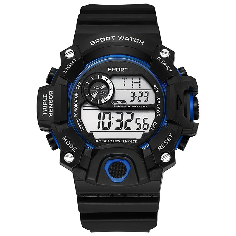 Fashion Men's Watch Sports Electronic Wristwatch Large dial Multifunctional Waterproof Luminous Alarm Kids Male's Military Wa