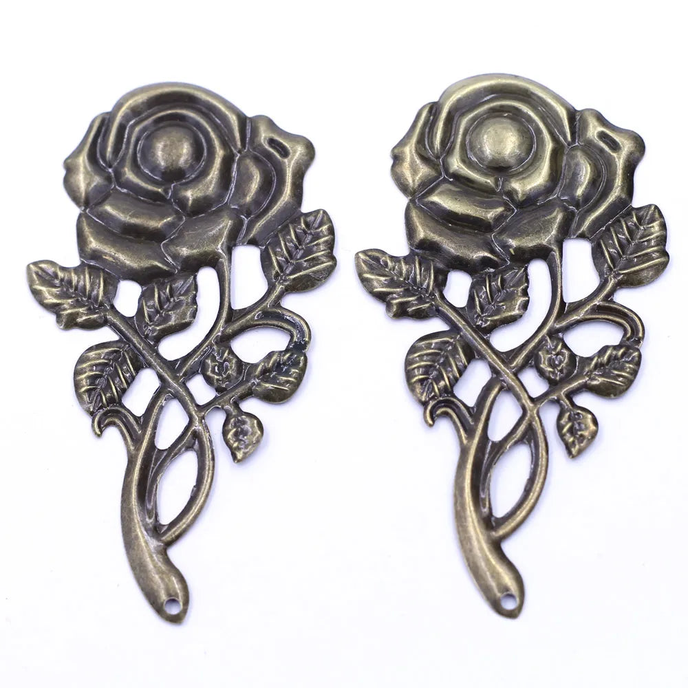 Pendants Wraps Metal Crafts Connectors Rose Flower Filigree Flower For Embellishments Scrapbooking Jewelry DIY Accessories