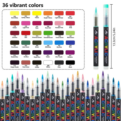 12-366 Colors Acrylic Marker Set Waterproof Acrylic Brush Marker Professional Acrylic Painting Marker DIY Art Supplies