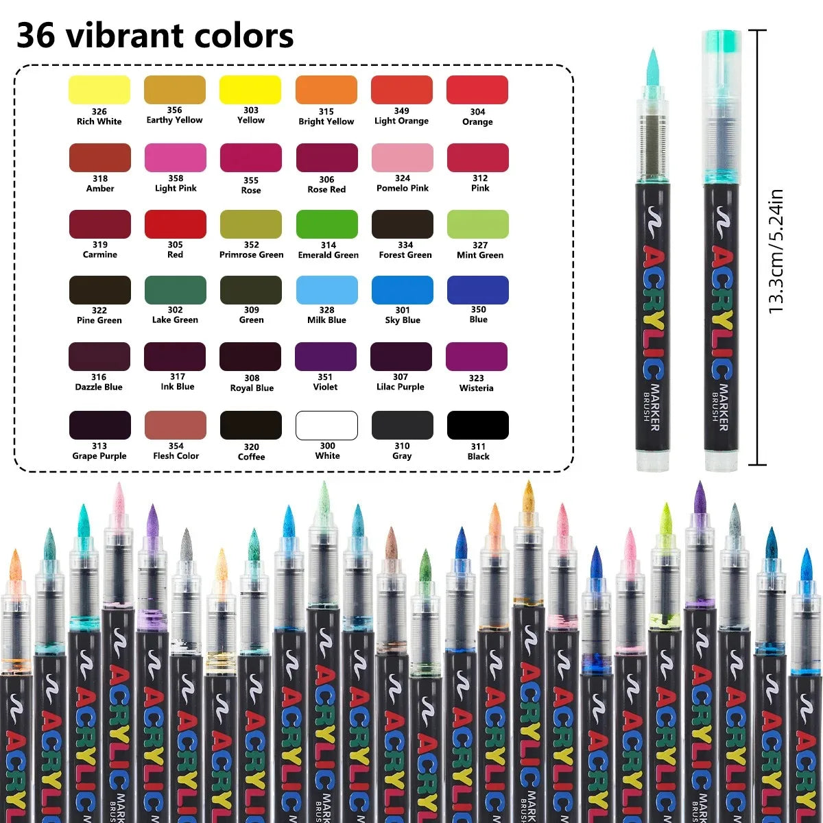 12-366 Colors Acrylic Marker Set Waterproof Acrylic Brush Marker Professional Acrylic Painting Marker DIY Art Supplies - 36 C