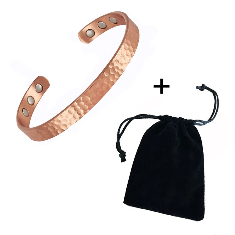 Vintage 99.9% Pure Copper Bracelets for Women Men Rose Color Cuff Bangles Charms Health Energy Gauss Magnets - CB7119B