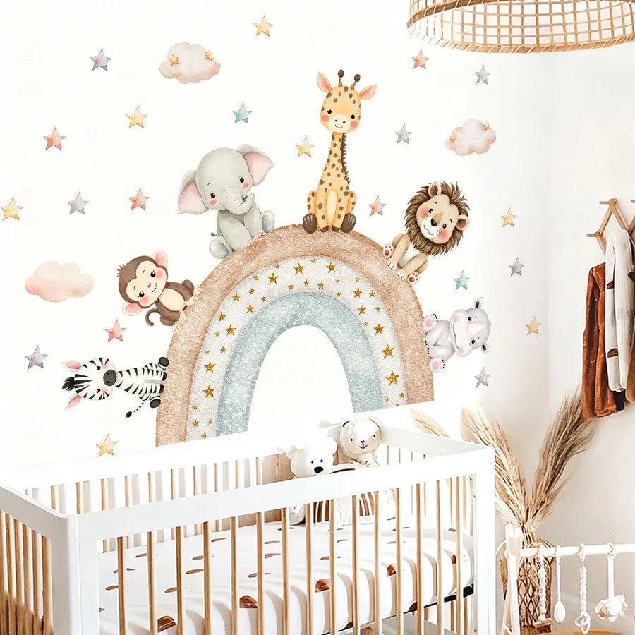 Cute Forest Animals Wall Stickers for Kids Rooms Children Boys Girls Baby Room Decoration Nursery Wallpaper Vinyl Elephant Li
