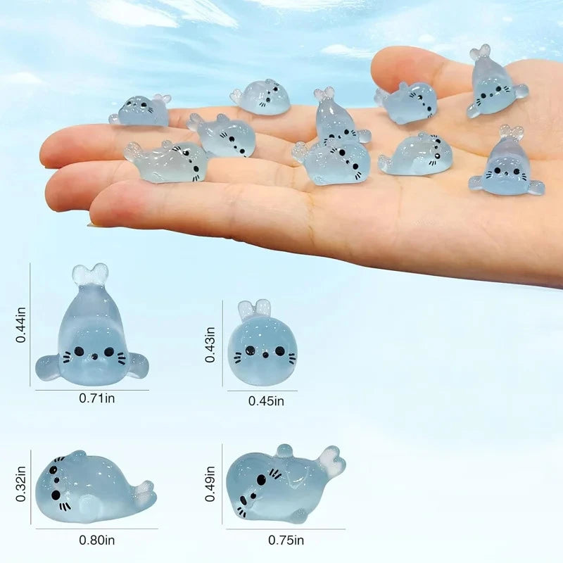 10/20/100-PCS Glow-in-the-Dark Mini Seal Figurines, Resin Marine Animal Miniatures, Adult DIY Handmade Home Decor Accessories