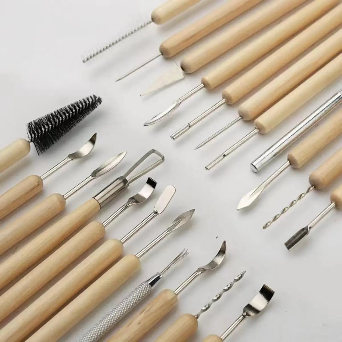 11Pcs Pottery Clay Sculpting Modeling Tool Set Double-Sided Ceramic Polymer Clay Carving Tools Kit With Smooth Wooden Handle