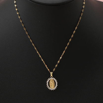 European and American Fashion and Gorgeous Women's All Sky Star Micro Inlaid Colorful Zircon Virgin Mary Hollow Necklace