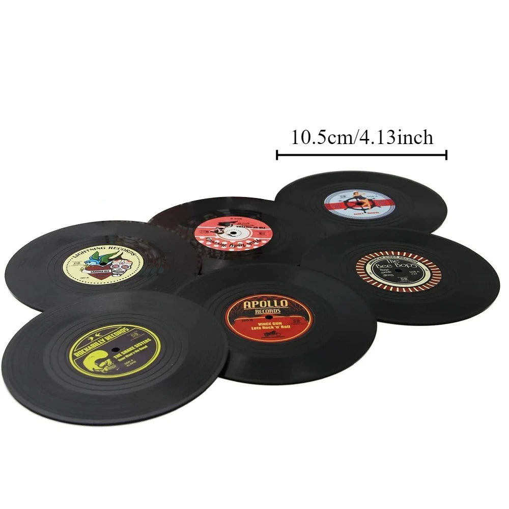 Set of 6 Colorful Retro Vinyl Record Disk Coasters for Drinks Vinyl Record Coaster Set Coffee Table Decor - 6pcs per set A