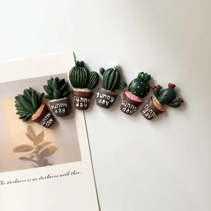 Mini Cactus Potted Plant Resin Fridge Magnet Home Decoration Magnet Photo Fixing Magnet - 6pcs A