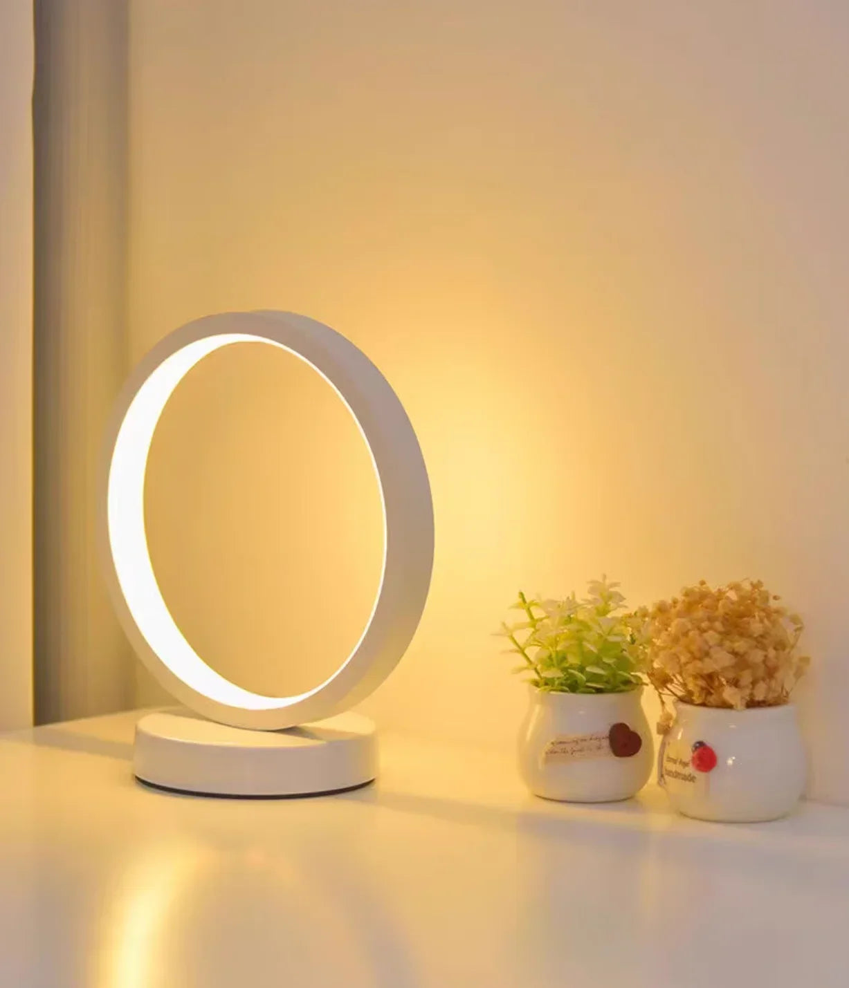 20CM LED Simple Circular Ring Table Lamp Bedroom Bedside Living Room Restaurant Hotel Decorative Lamp Dimmable Round Night Li