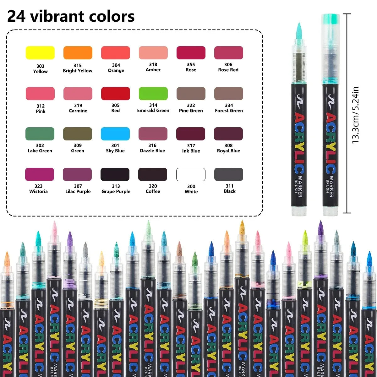 12-366 Colors Acrylic Marker Set Waterproof Acrylic Brush Marker Professional Acrylic Painting Marker DIY Art Supplies - 24 C