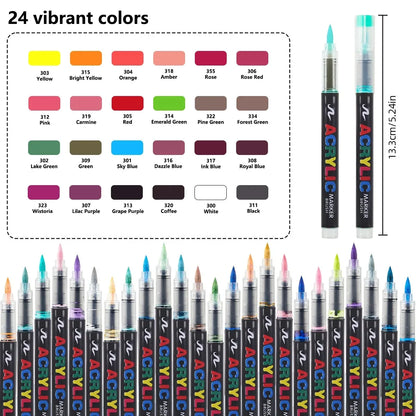 12-366 Colors Acrylic Marker Set Waterproof Acrylic Brush Marker Professional Acrylic Painting Marker DIY Art Supplies - 24 C