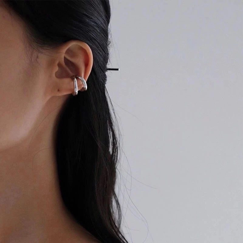 Fake Piercing Earcuff Double Circle Ear Cuff Faux Earrings for Women Man Hiphop Vintage Cuffs Earclips Accessories Korean Fas