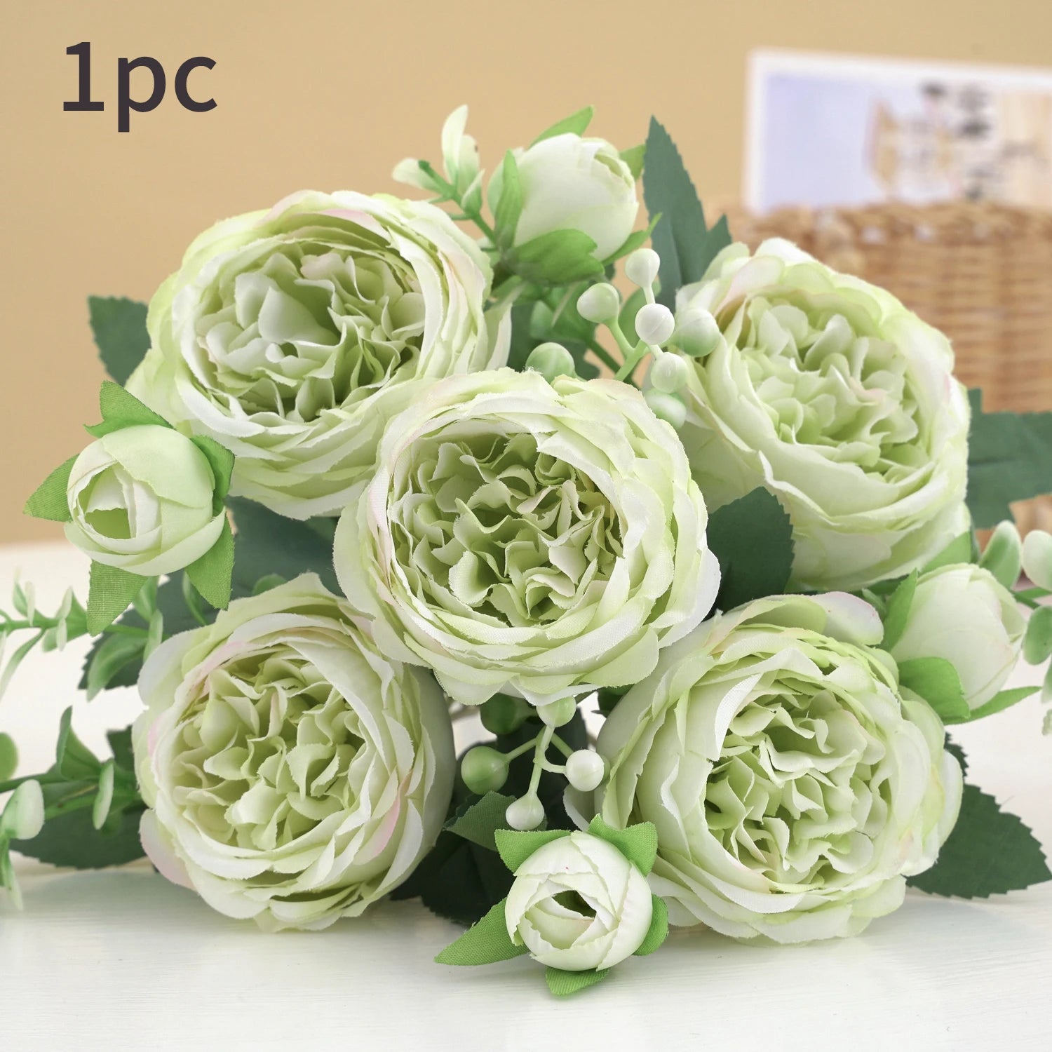 30cm Rose Pink Silk Bouquet Peony Artificial Flower 5 Big Head 4 Small Bud Bride Wedding Home Decoration Artificial Flower - 