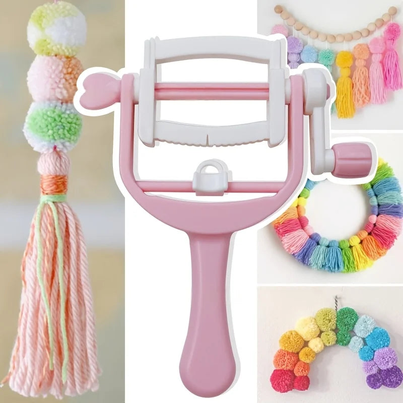 Pom Maker, Handheld Fringe Tool, DIY Yarn Ball Winder, Mini Tassel Craft Kit with Hand Crank