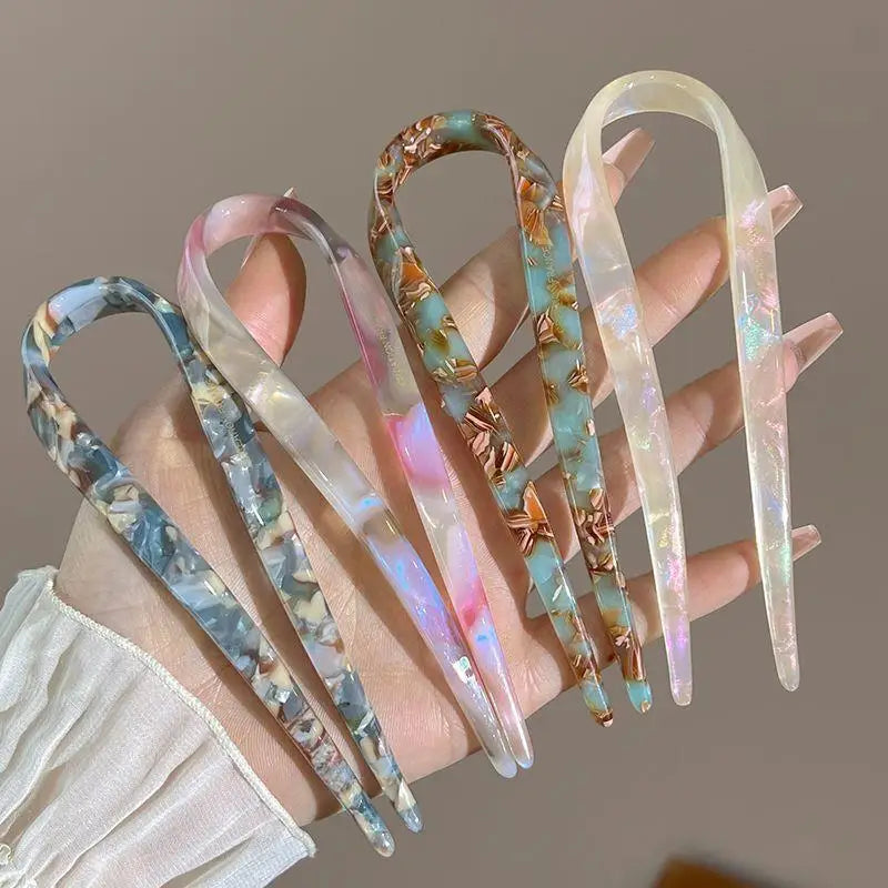 U-Shaped Hair Fork Fashion Tortoiseshell Acetate Acrylic Hairpin Geometric Headwear Hair Sticks Women Girls Hair Accessories