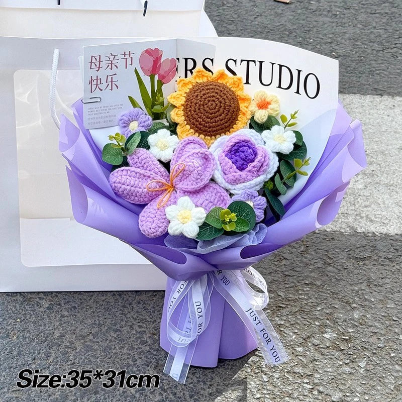 Graduation Bouquet Artificial Crochet Bouquets Hand-woven Flower Bouquet Gifts Teacher's Day Graduation Gift Flowers - S29