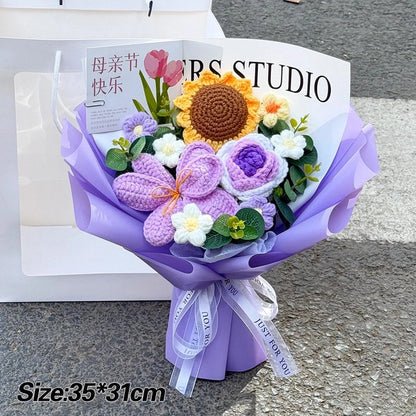 Graduation Bouquet Artificial Crochet Bouquets Hand-woven Flower Bouquet Gifts Teacher's Day Graduation Gift Flowers - S29