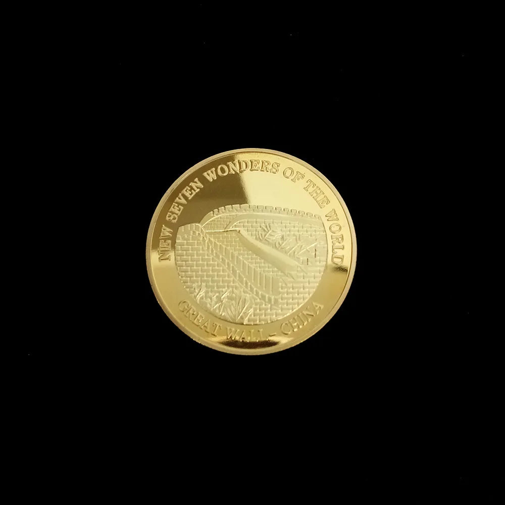 Seven Wonders of The World Coin Collection Gold-plated Commemorative Badge Travel Collection Coin - A