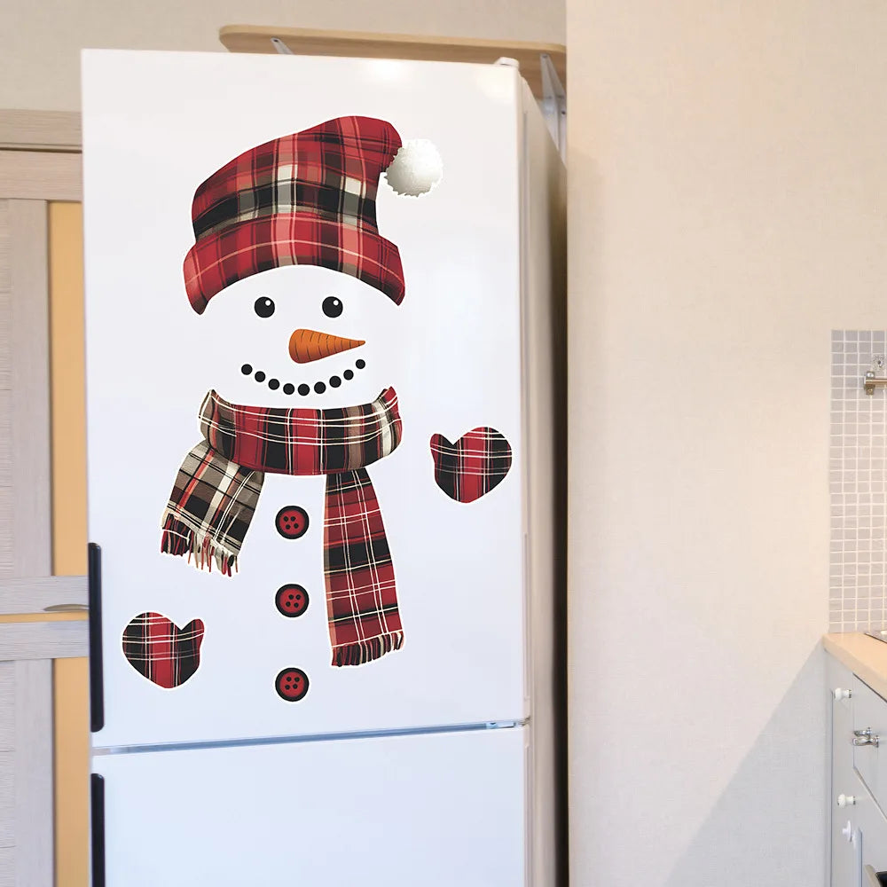 Cartoon Splicing Christmas Snowman Wall Sticker New Year Fridge Decor Mural Self-adhesive Festival Decoration Beautify Decals