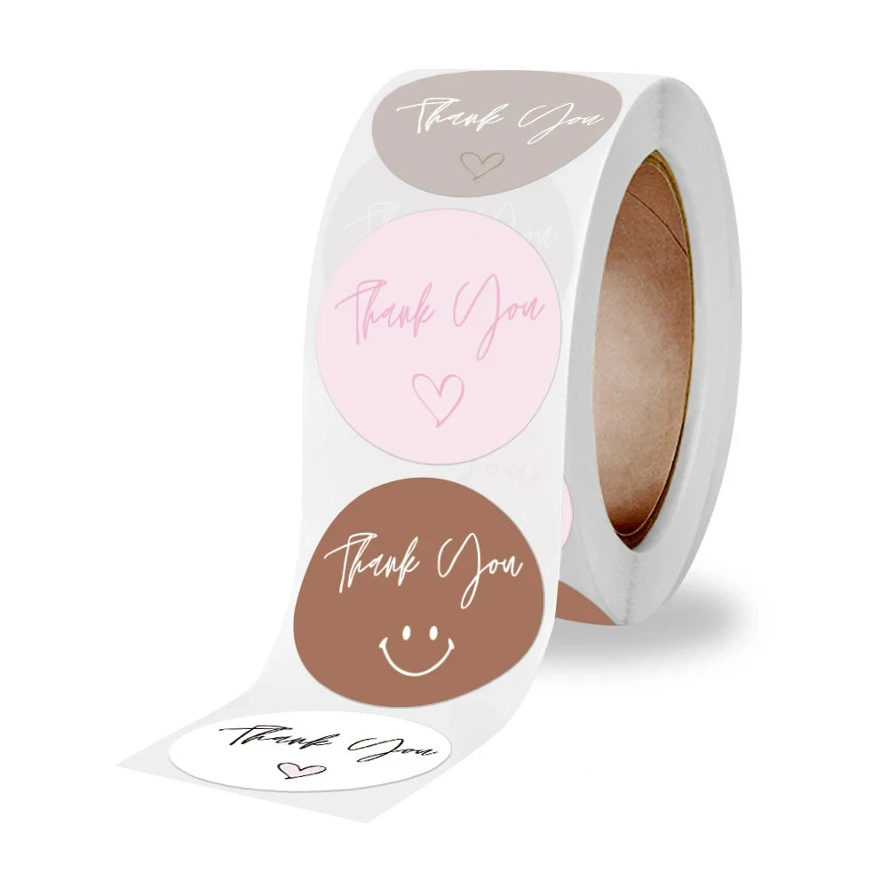 500 Round Heart-Shaped Thank You Stickers/Roll, Cute Pink Heart-Shaped Decorative Labels - Party Favor Seals, Stationery Stic