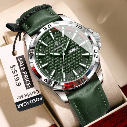 POEDAGAR Original Man Wristwatch Top Luxury Waterproof Luminous Date Week Watch For Men Quartz Sport Leather Men's Watches Re