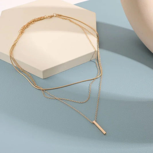 Vintage Bohemian Multilayer Minimalist Necklace for Women Stick Pendant Link Chain Necklace Collarbone Collares Fashion Jewel