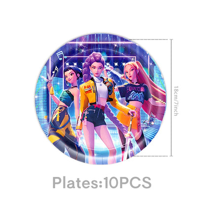 K Pop Birthday Party Decoration Tableware Set - Napkin Tablecloth Banner Paper Plates Slap Bracelets Stamps Baby Shower Suppl
