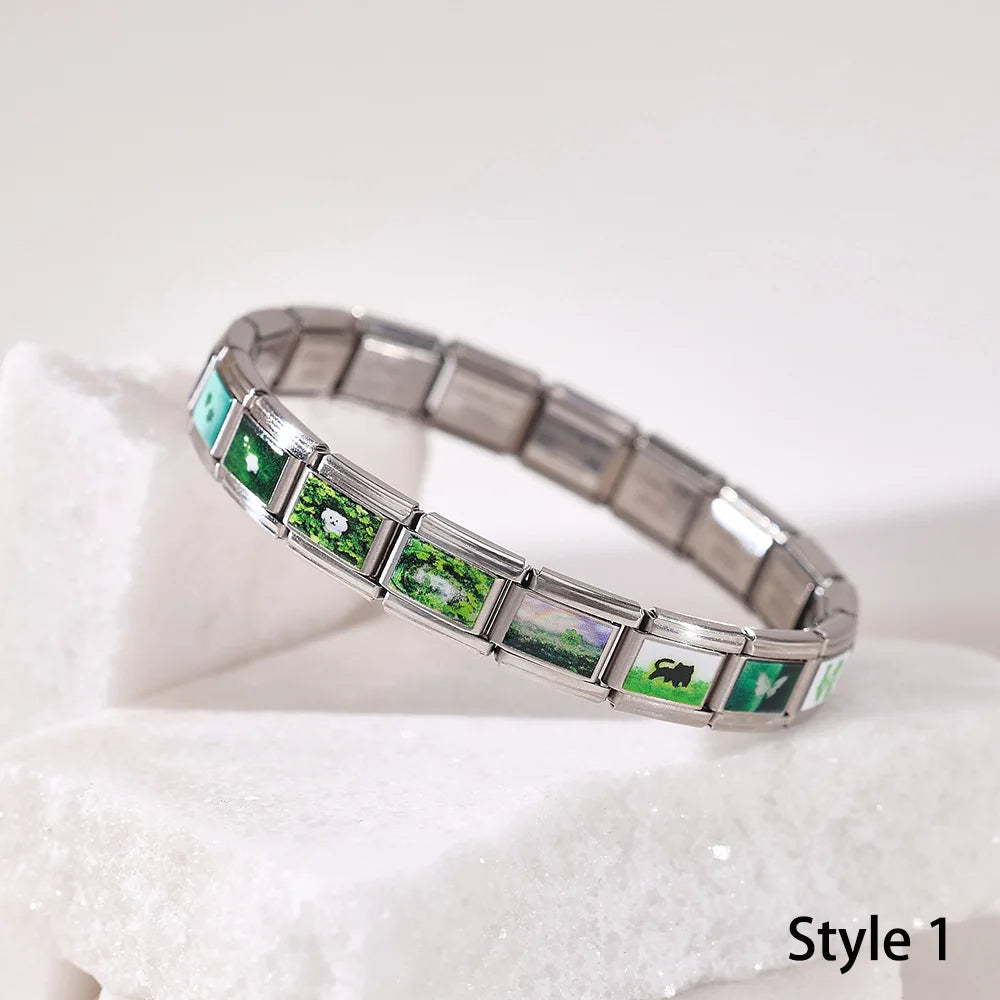 For Women Men Italian Charm Link 9mm Width Silver Gold Color Stainless Steel Bracelets on Hand DIY Making Jewelry - SL0077-1