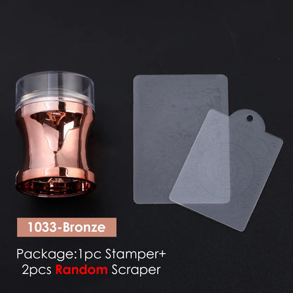 1pc Transparent Silicone Nail Art Stamping Kit French Design For Manicure Plate Stamp Polish Seal Two Side Stamper Scraper To