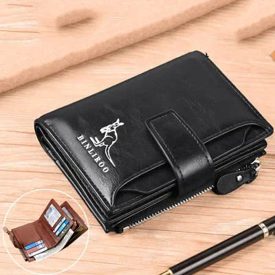 Men's Coin Purse Wallet Fashion RFID Blocking Man Leather Wallet Zipper Business Card Holder ID Money Bag Wallet Male - F1631