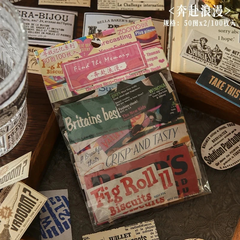 100 pcs Vintage Decorative Stickers pack Diy Diary Album Scrapbooking Collage material hand made junk journal supplies - 1