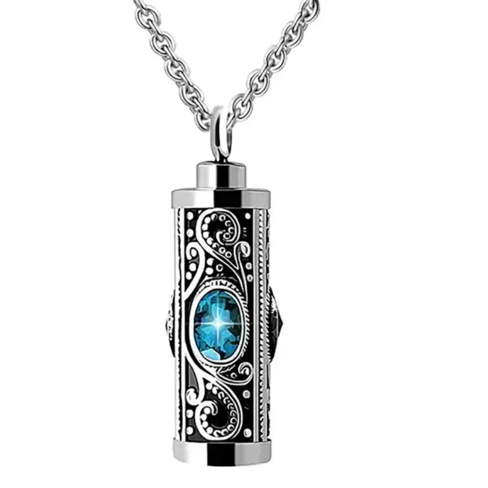For Men Crystal Cremation Urn Necklace Cylinder Waterproof Ashes Pendant Retro Style Keepsake Memorial Jewelry Human Ashes