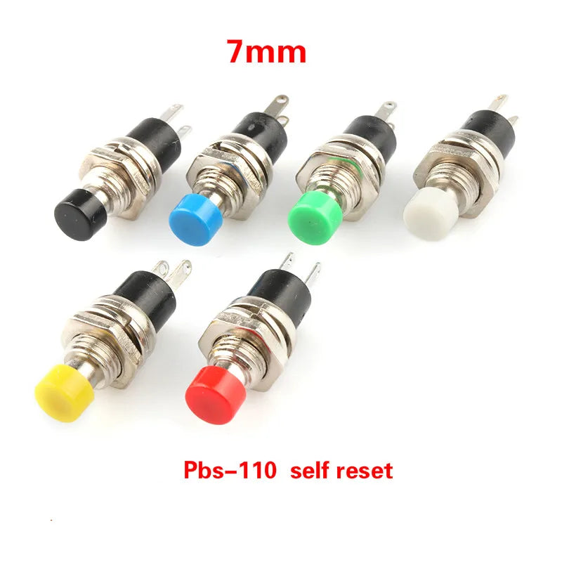 6pcs Small Round Button PBS-110/NO PBS-111/NC 2 Foot Self-resetting No Lock Switch Button Switch 7MM Miniature Color Mixing