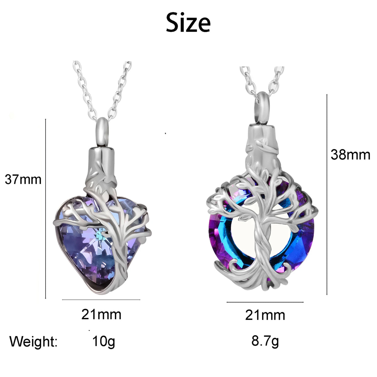 Cremation Jewelry Tree of Life Urn Necklace for Ashes with Crystal Memorial Keepsake Jewelry w/Funnel Filler Gifts for Women