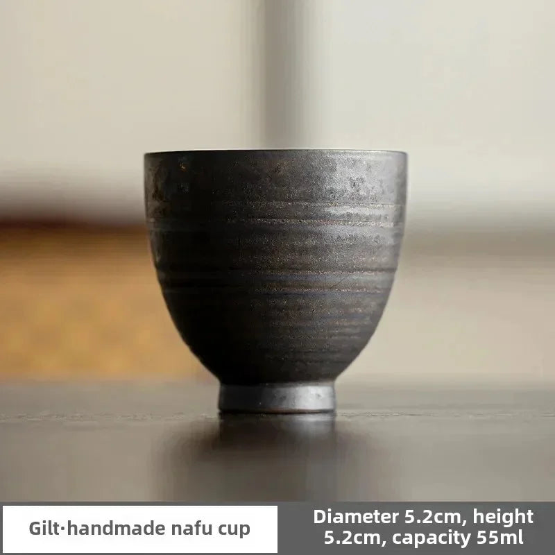 1pc Japanese Style Handmade Stoneware Tea Cup Kung Fu Tea Set Tea Cup Small Single Cup Ancient Style Quiet Road Cup Bowl Teac